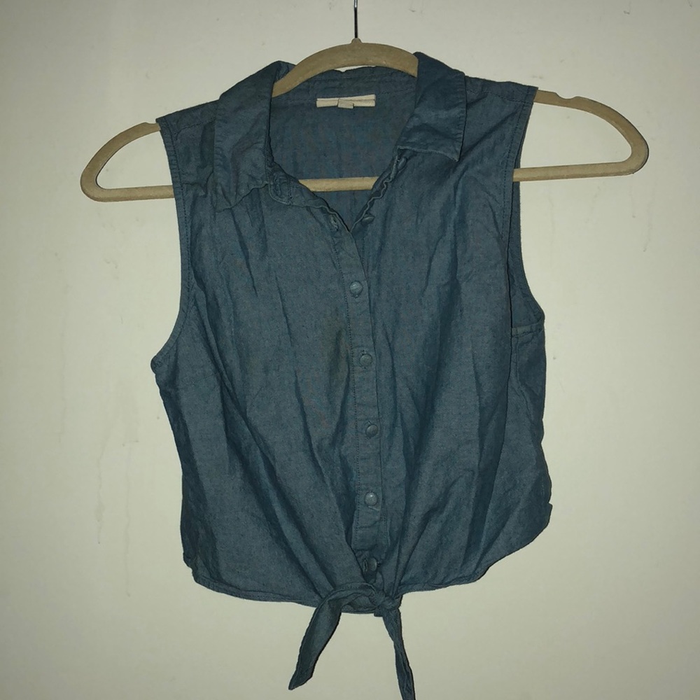 Chambray Front-Tie Crop Top